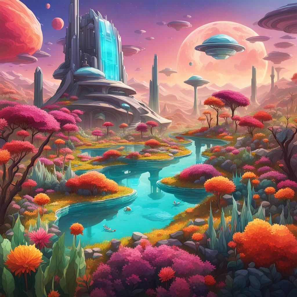 Candy Art Garden on Dying Planet: Digital Illustration