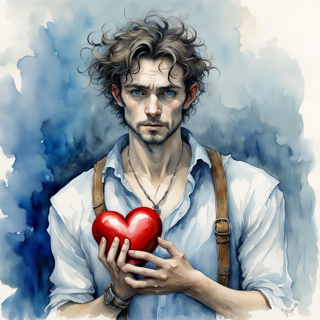 Watercolor Portrait of a Handsome Man Seeking Love