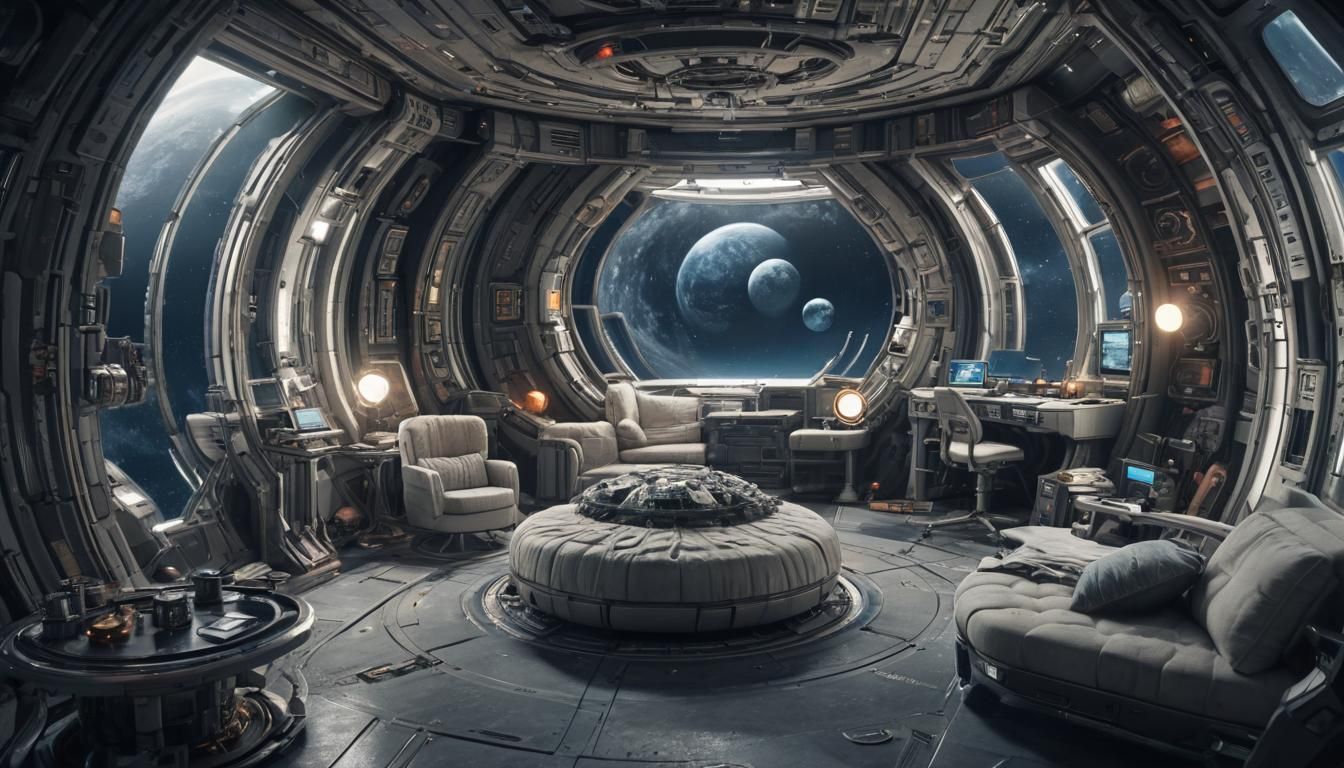 Futuristic Space Colony Room on Earth-like Moon