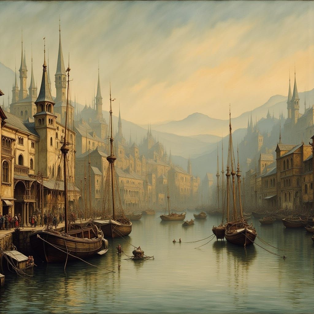 Coastal Fishing Village in Renaissance Style