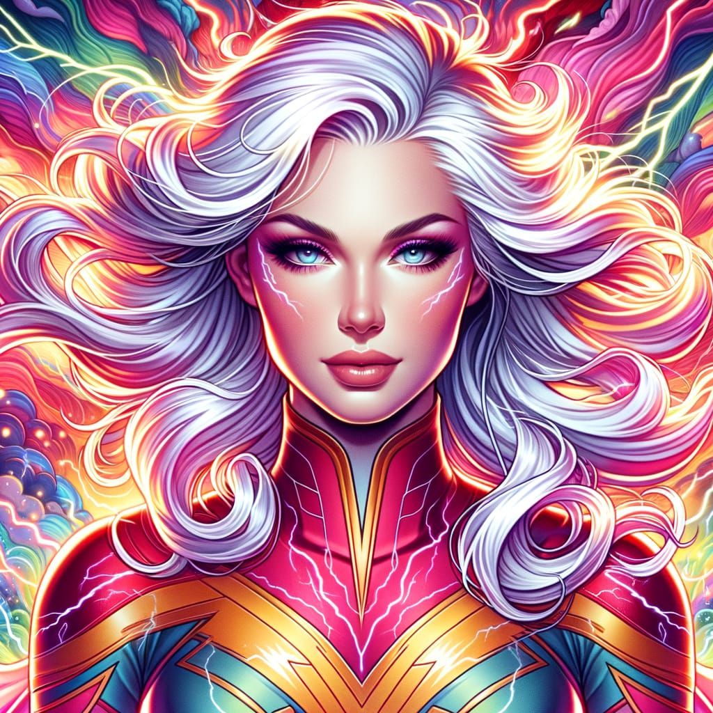 Striking Superheroine Headshot with Psychedelic Accents