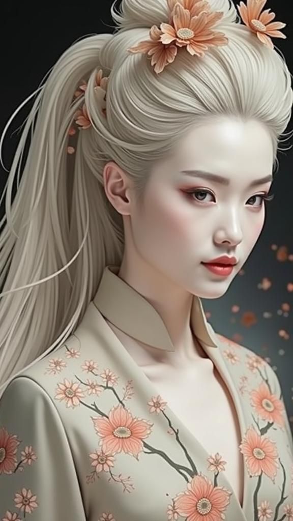 Elegant Asian Woman in Chinese Watercolor Style