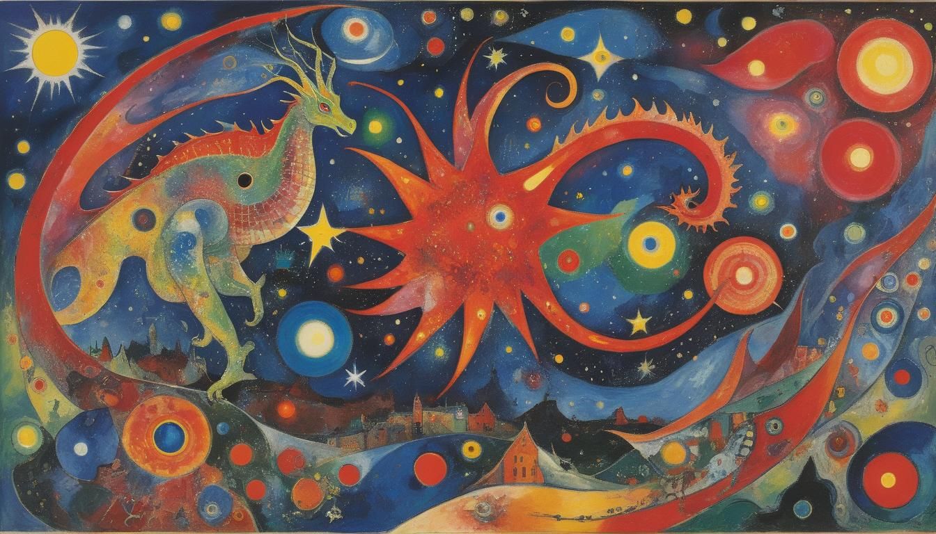 Dragon Soaring Through Starry Skies in Pop Art Style