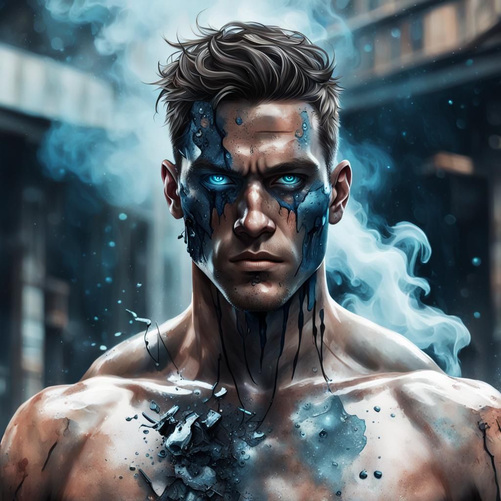 Cyborg Soldier Defiant on Chaotic Battlefield