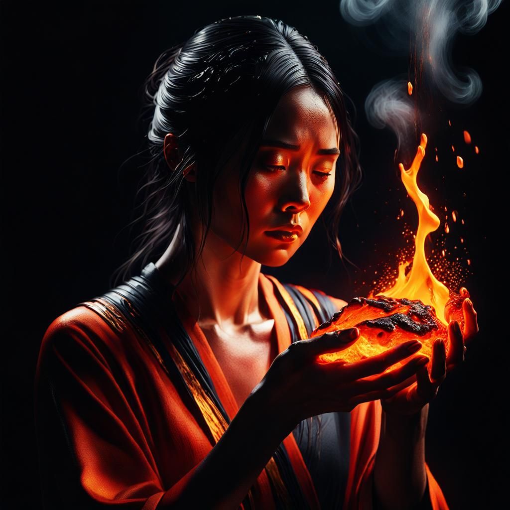 Woman Holding Lava: Dramatic Digital Concept Art