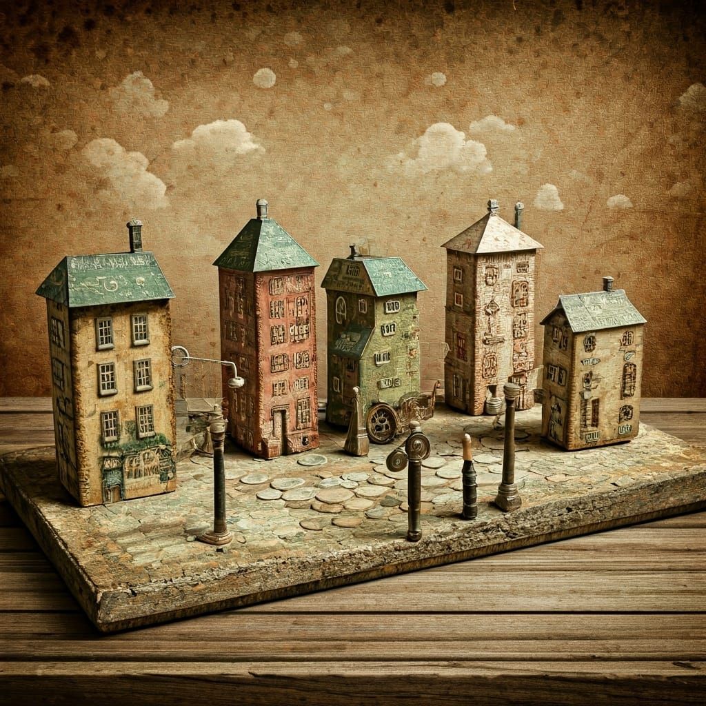 Teacup Town: Mixed Media Collage of Everyday Wonders