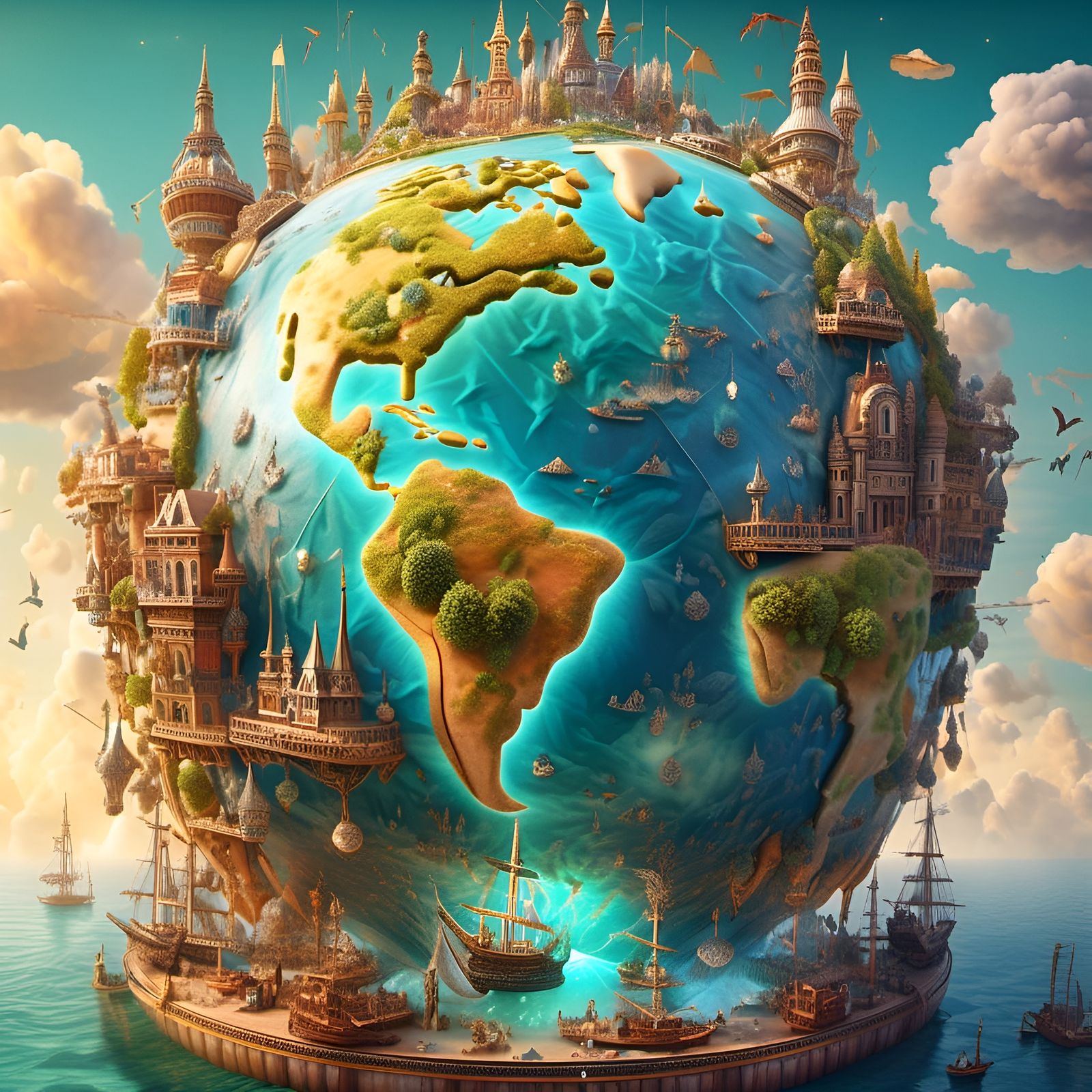 Fantasy World Globe Map in Crystal Ball