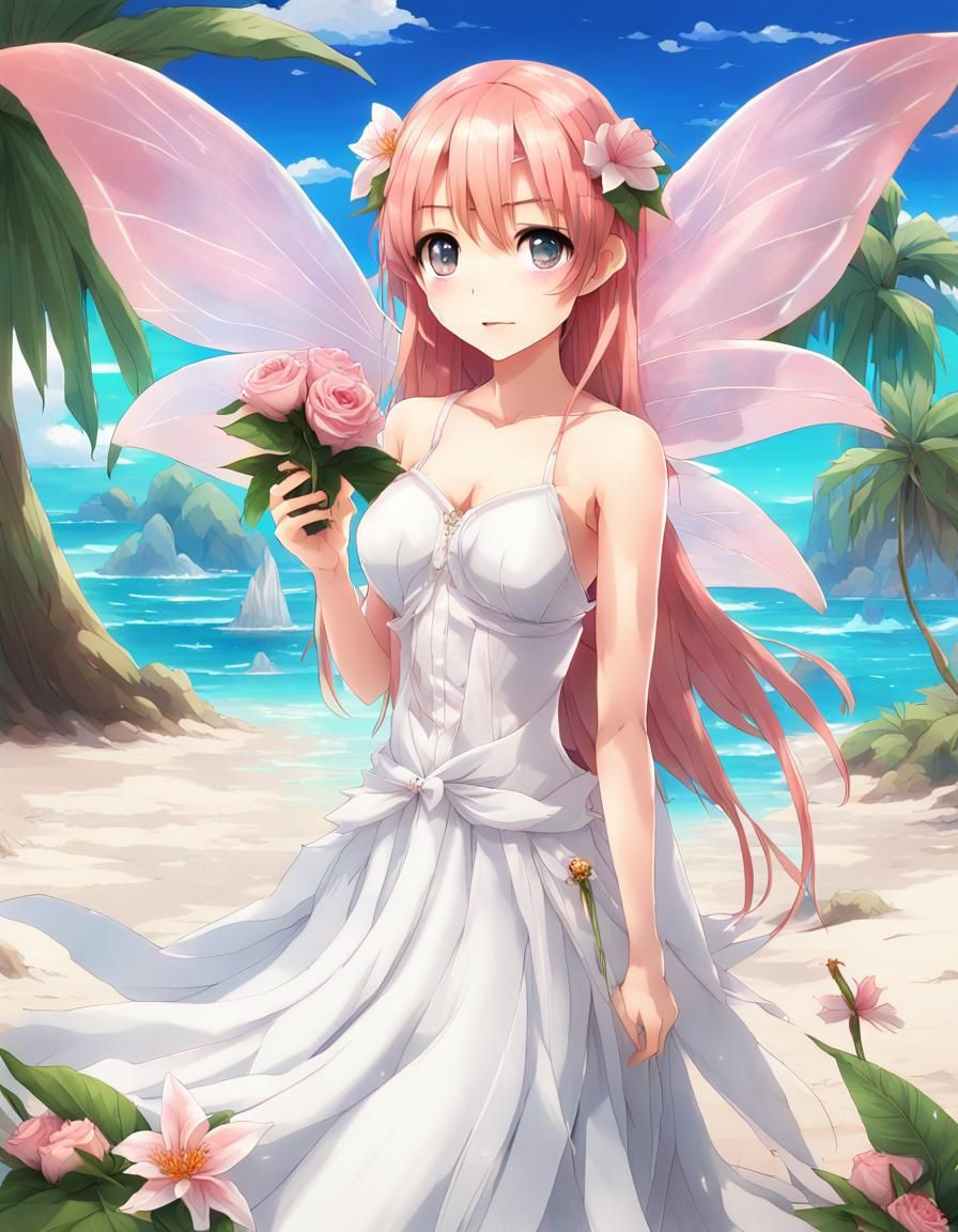 Fairy Girl Between Magical Lilies: Anime Style
