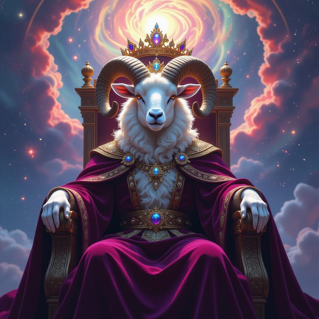 Regal Ram King on Throne of Starlight