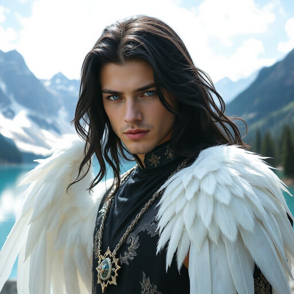 Majestic Fairytale Prince with Wings in Fantasy Landscape