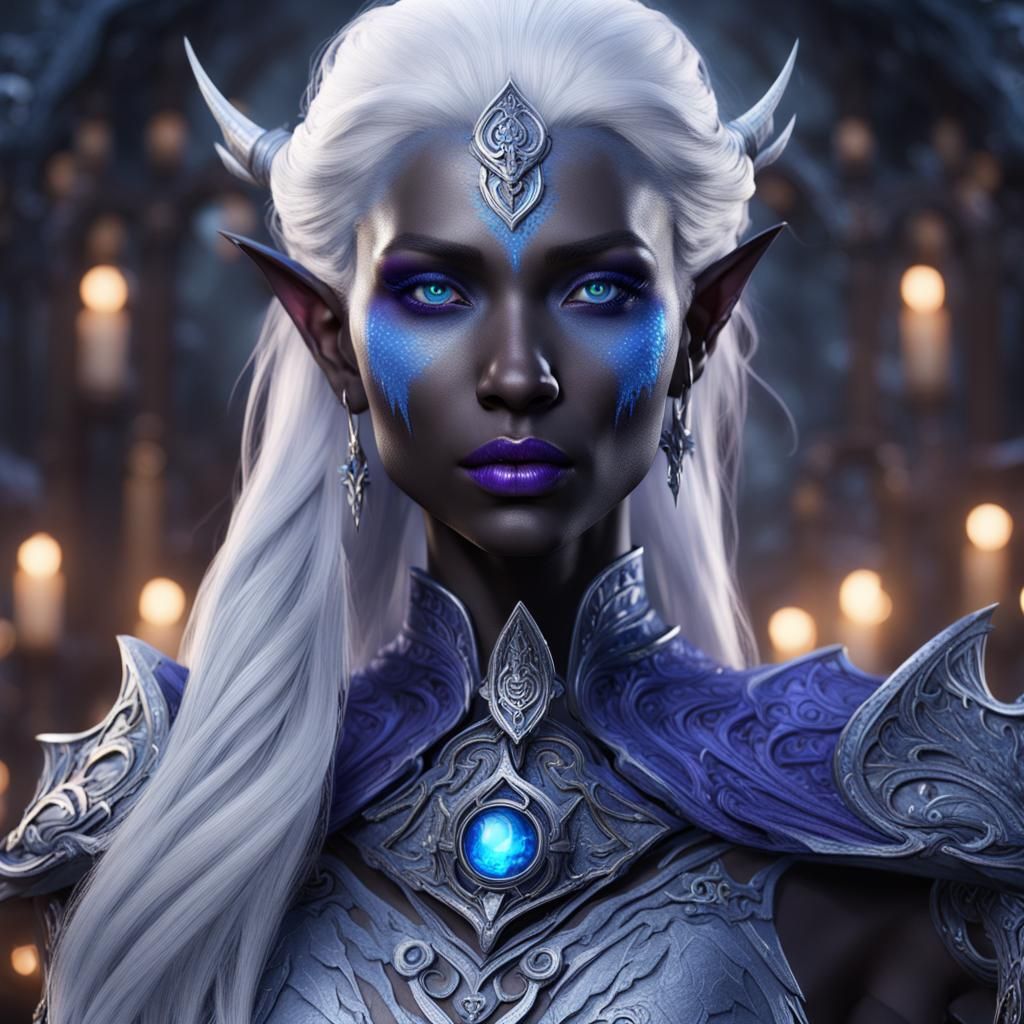 Detailed Drow Elf Portrait in Fantasy Art Style