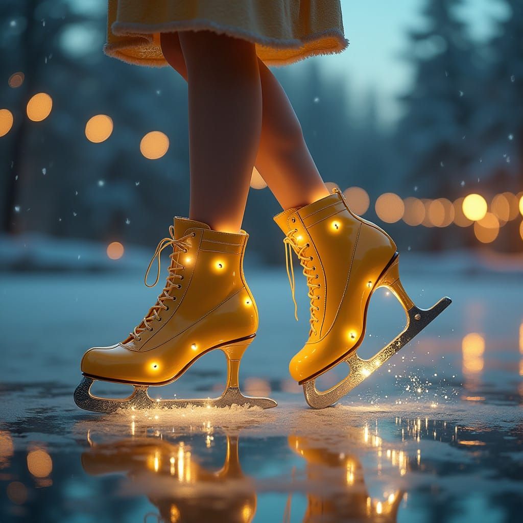 Woman's Feet in Vibrant Yellow Futuristic Ice Skates