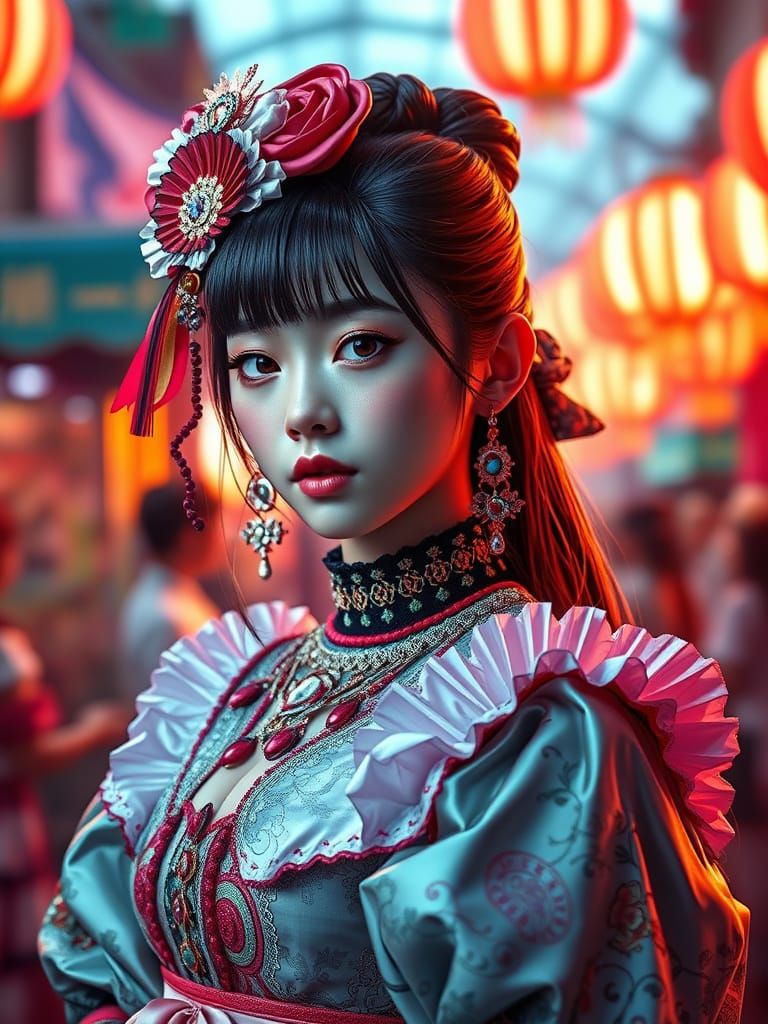 Harajuku Renaissance Woman in Anime Style