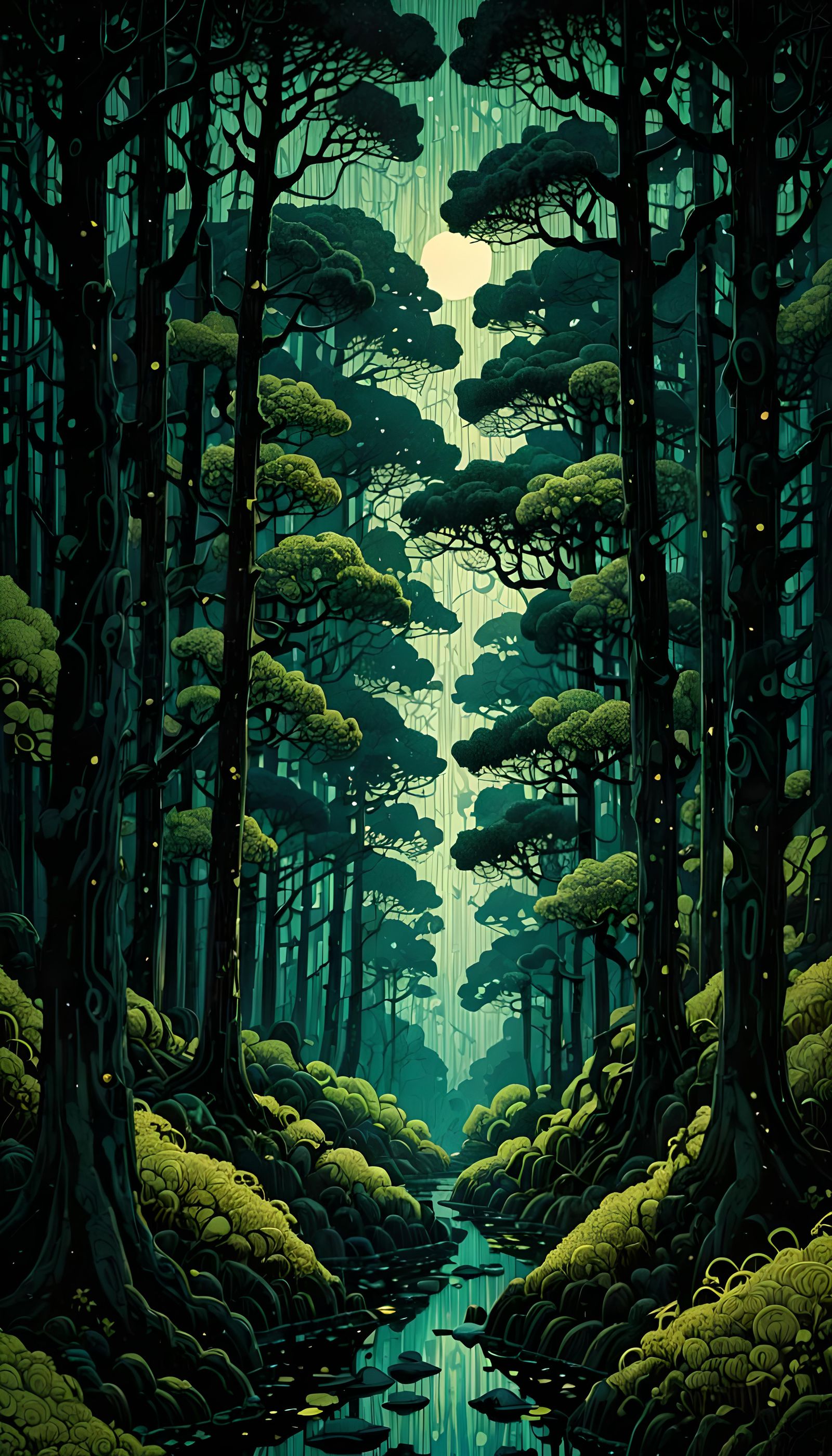 Enigmatic Dark Forest in Japanese Style