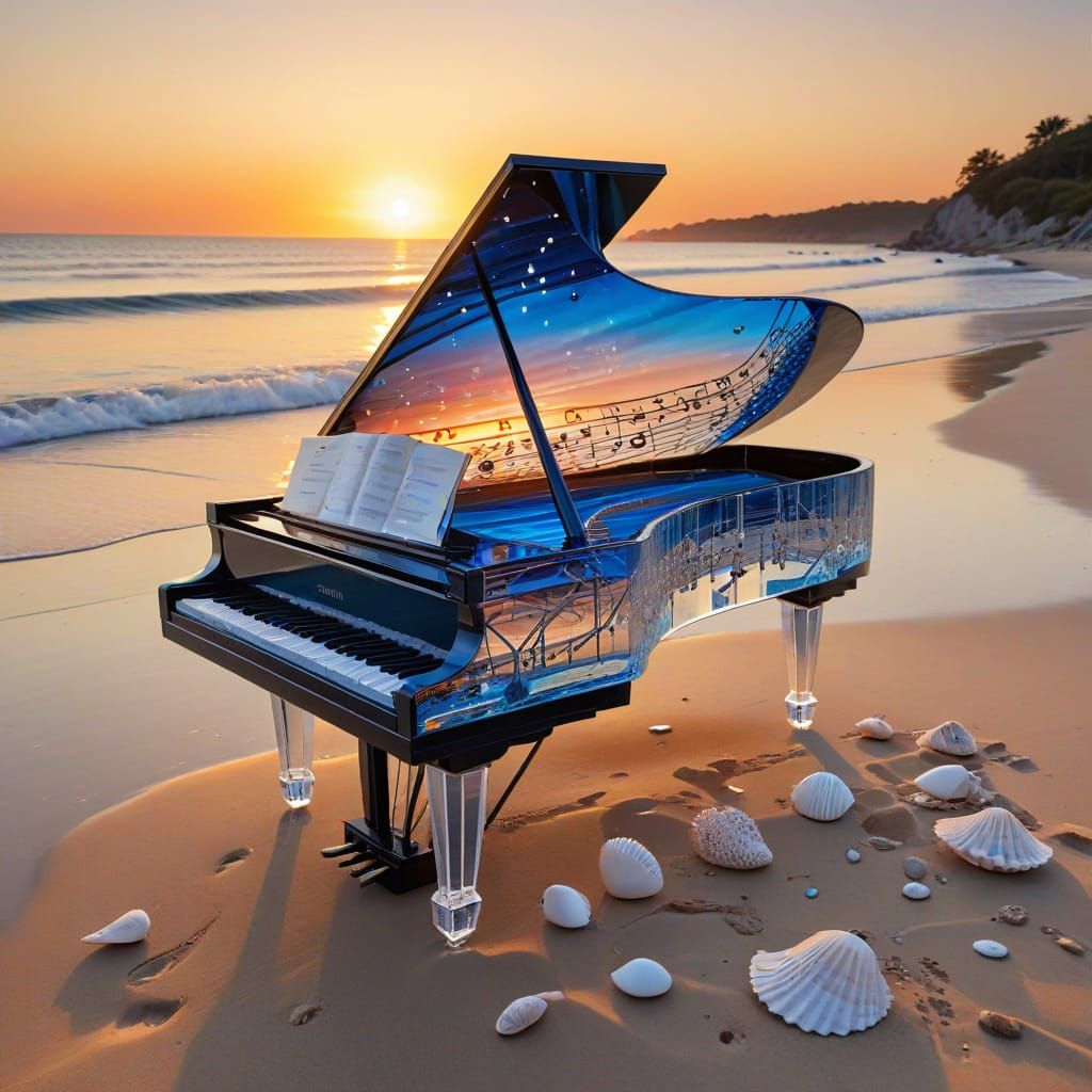 Crystal Piano at Sunset Beach with Music