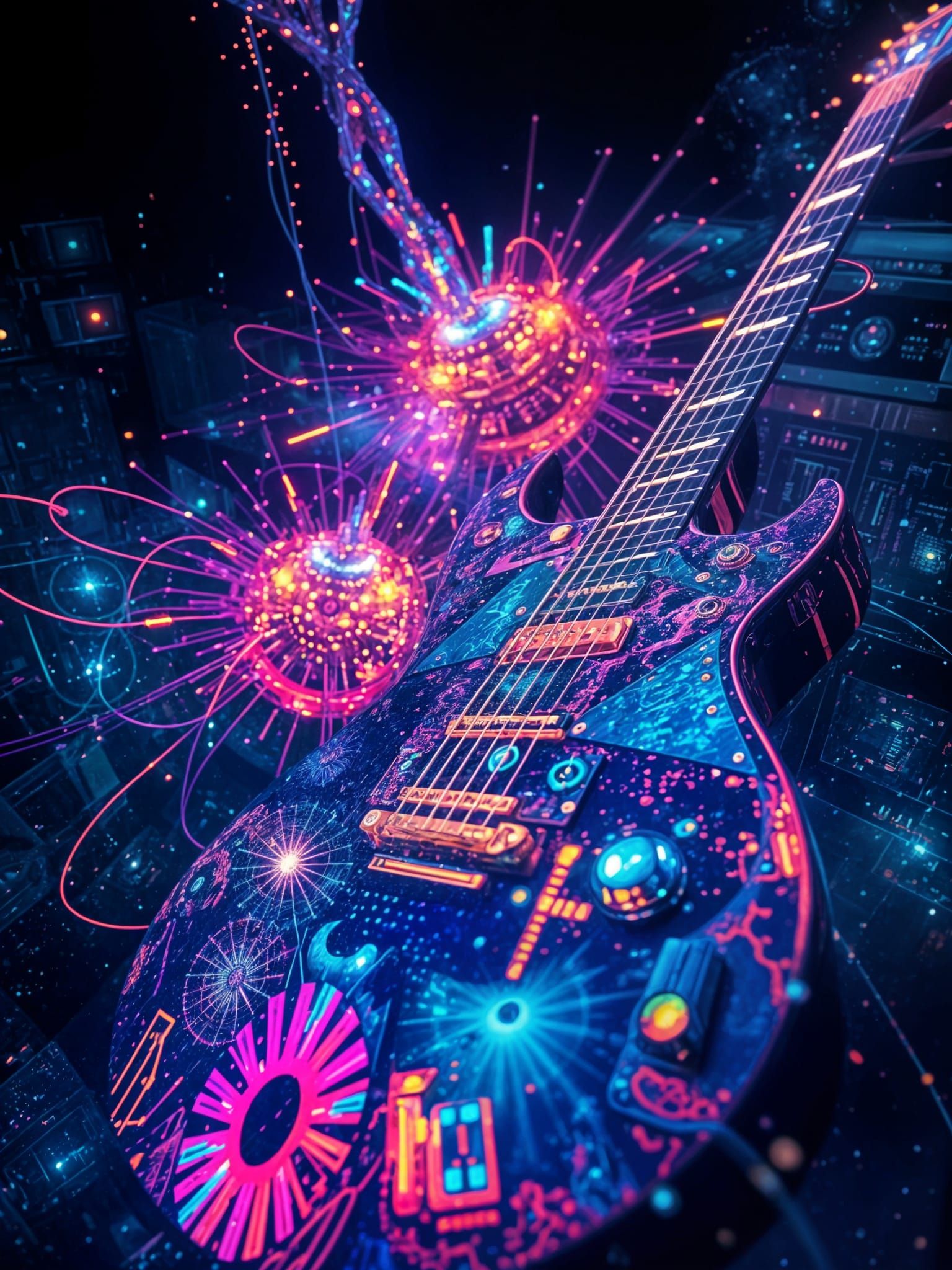Psychedelic Abstract Guitar in Pixelated Glitch Style