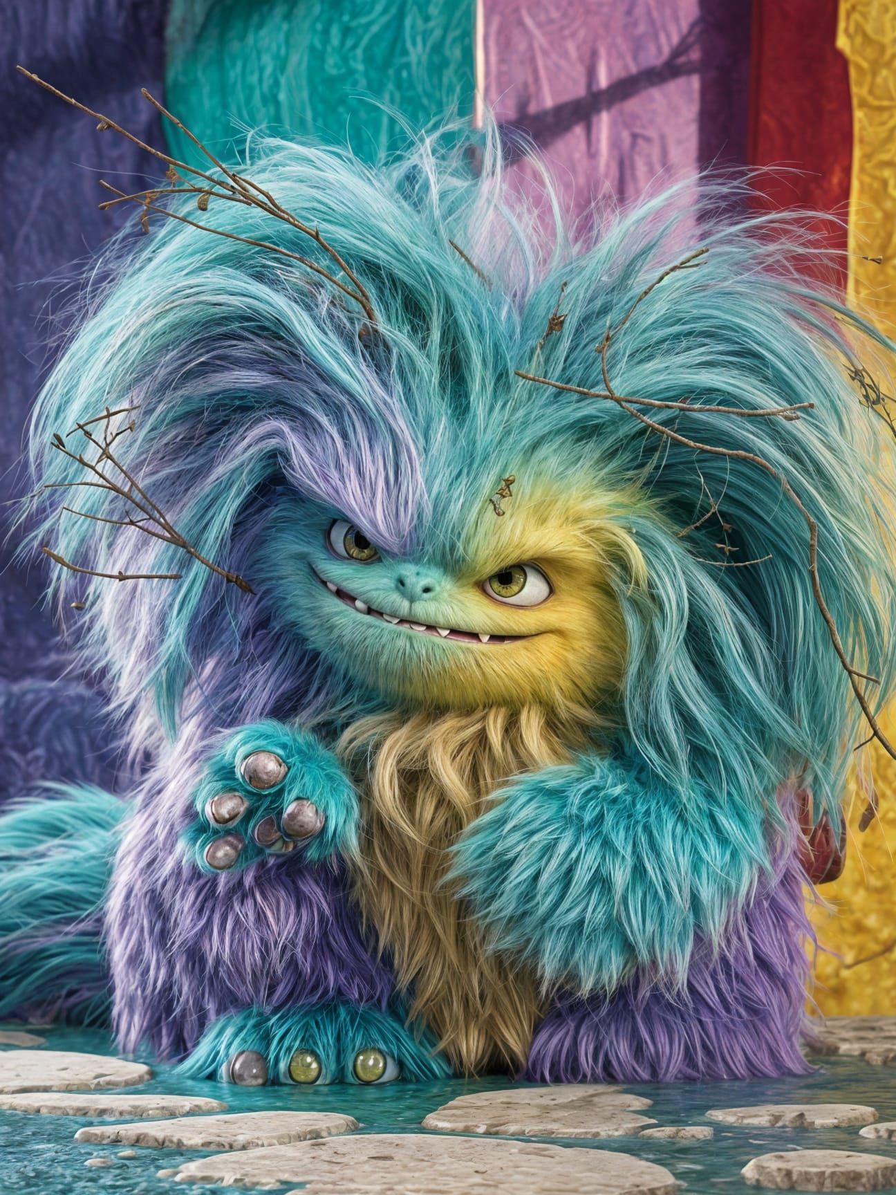 Fluffy Monster with Long Hair: Pixar-Inspired Digital Art