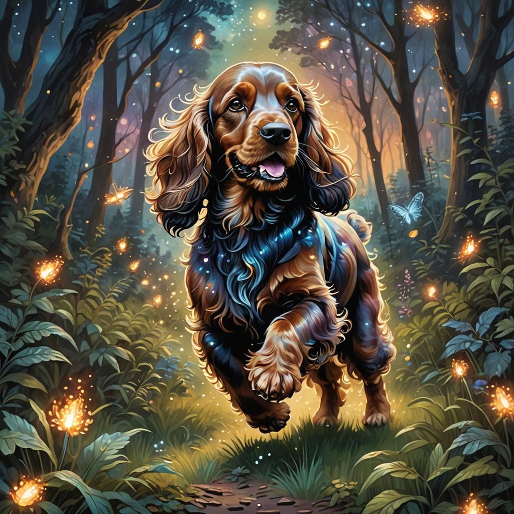 Cocker Spaniel in Mystic Forest, Matte Painting