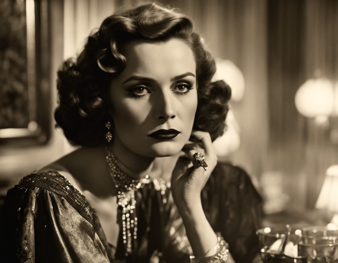 Glamorous 1930s Woman in Film Noir Style