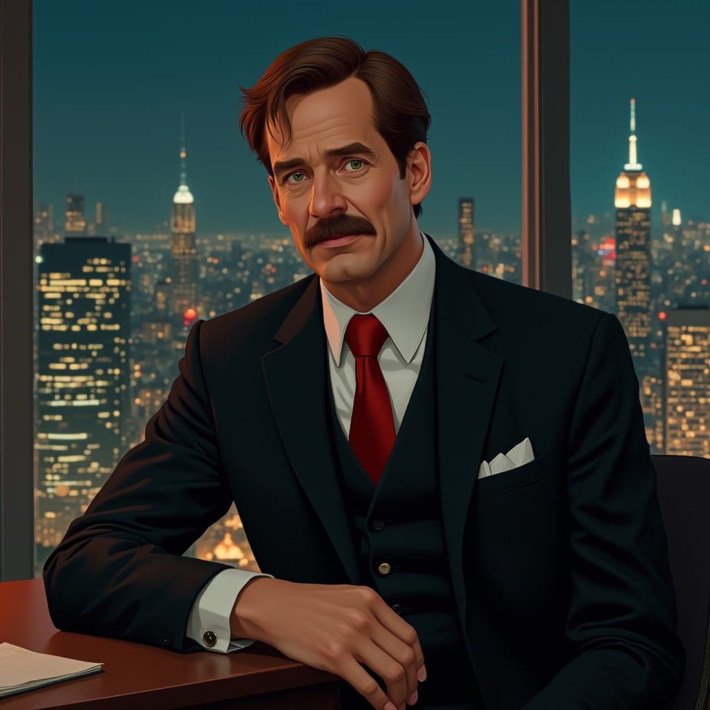 Photorealistic Portrait of Man with City View