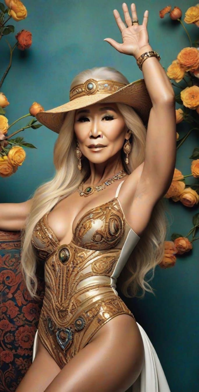 Aged Woman Contemplates Existentialism in Opulent Style