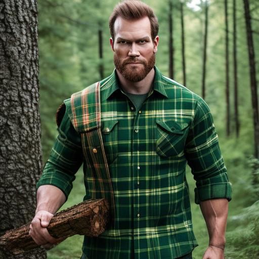 Muscular Lumberjack Splitting Logs in the Woods