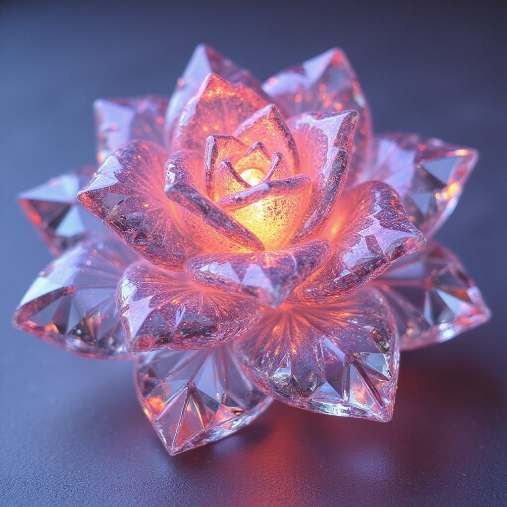 Crystal Rose with Laser-Edged Facets in Vibrant Colors
