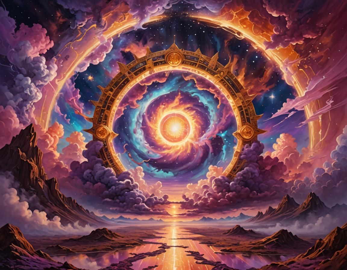 Cosmic Astral Portal: A Surreal Oil Painting