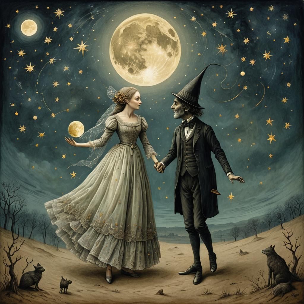 Sun and Moon Masquerade Ball in Chalk-Color Oil Painting