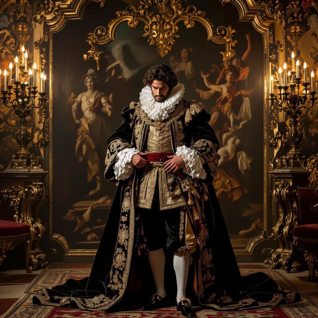 Spanish Aristocrat Bowing in Baroque Splendor