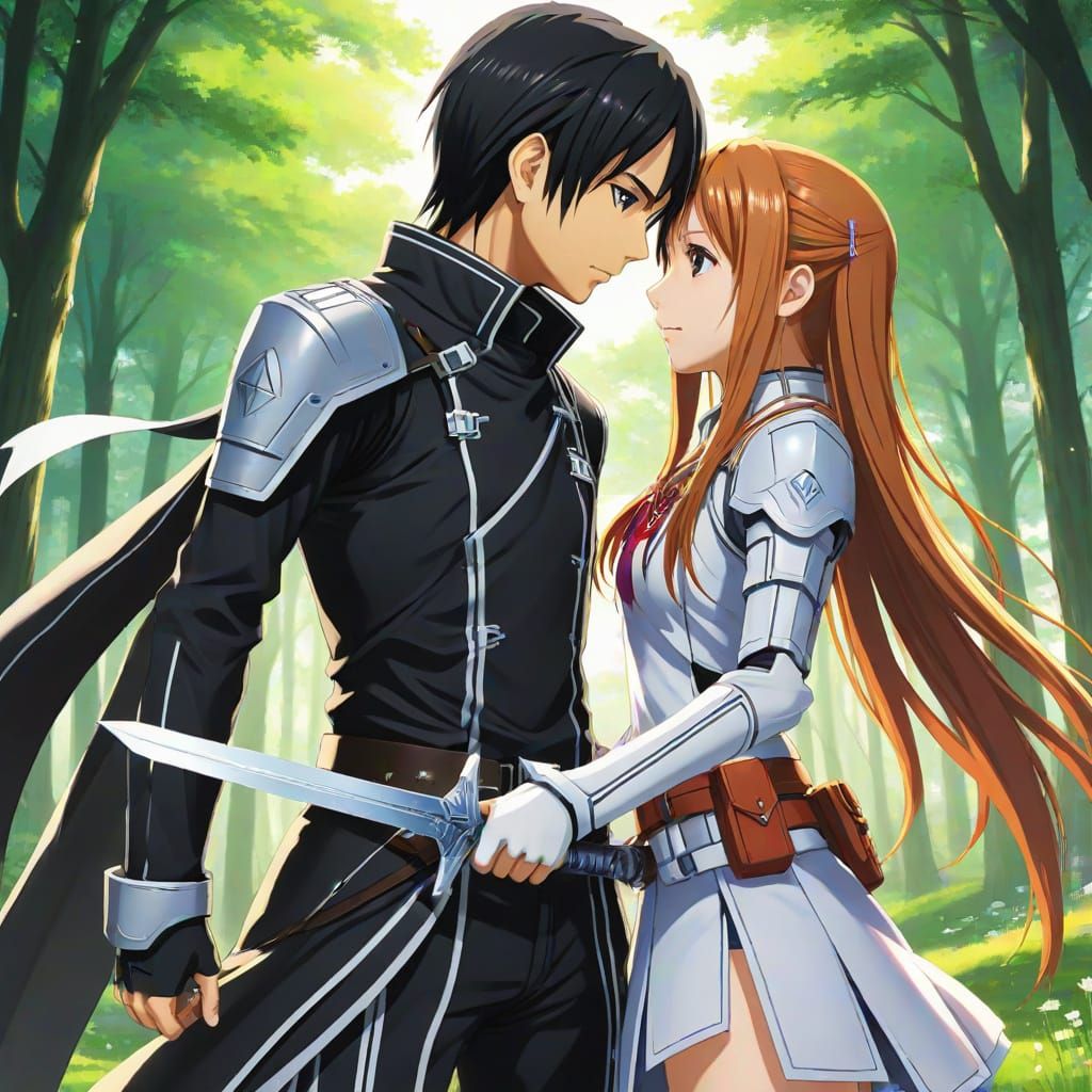 Anime Characters Kirito and Asuna in Sword Art Online Style