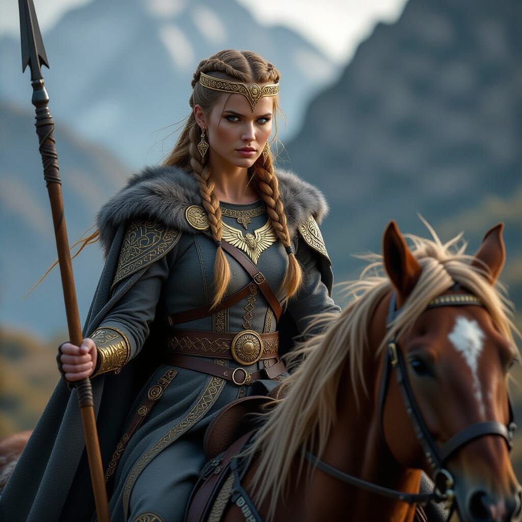 Viking Goddess Geiravor on Winged Horse