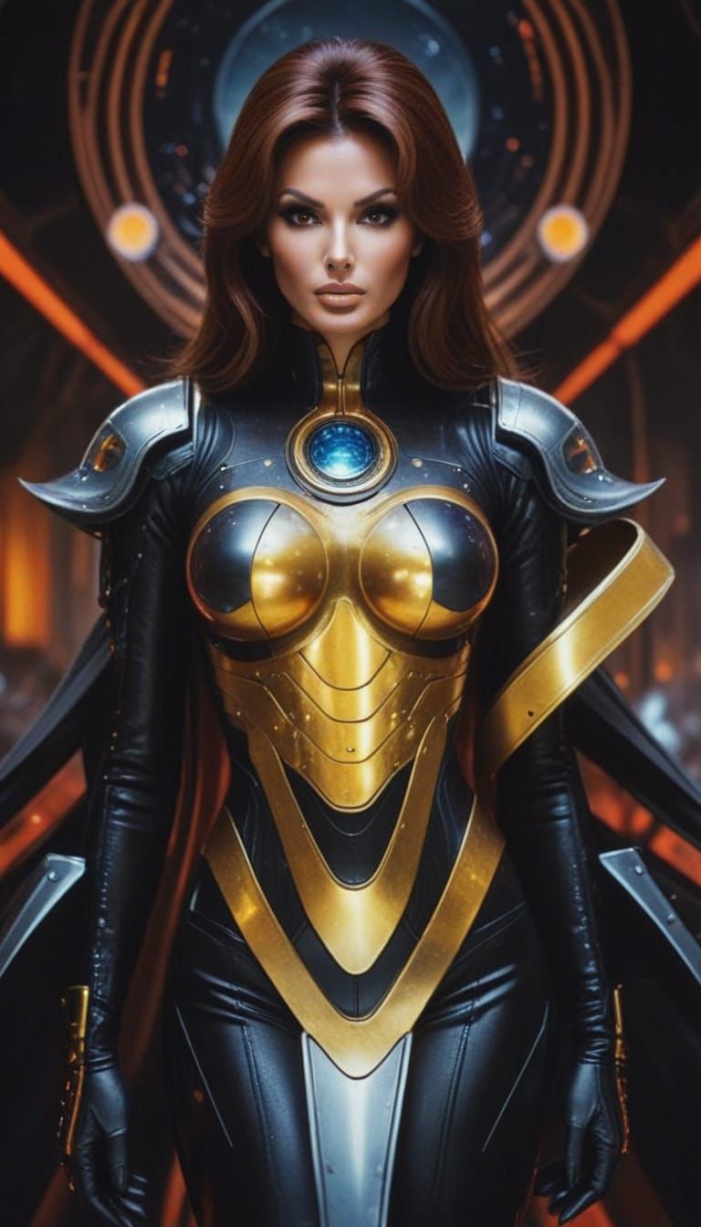 Retrofuturistic Space Goddess in Art Deco Style