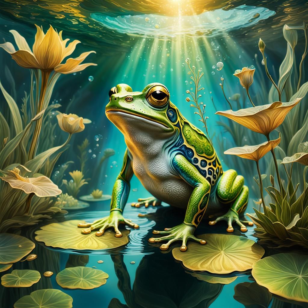 Crystal Frog and Fairy Woman in Gold Lake