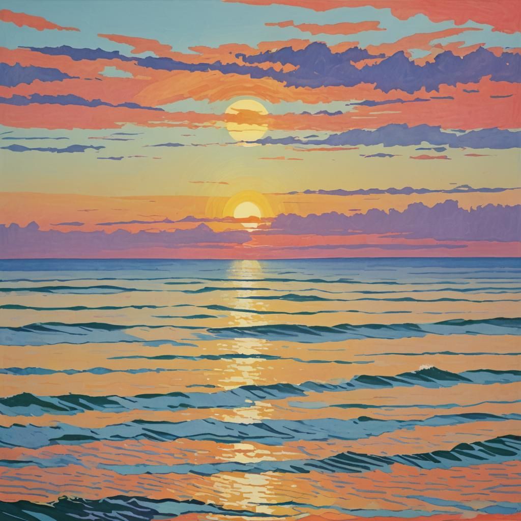 Baltic Sunset in David Hockney Style