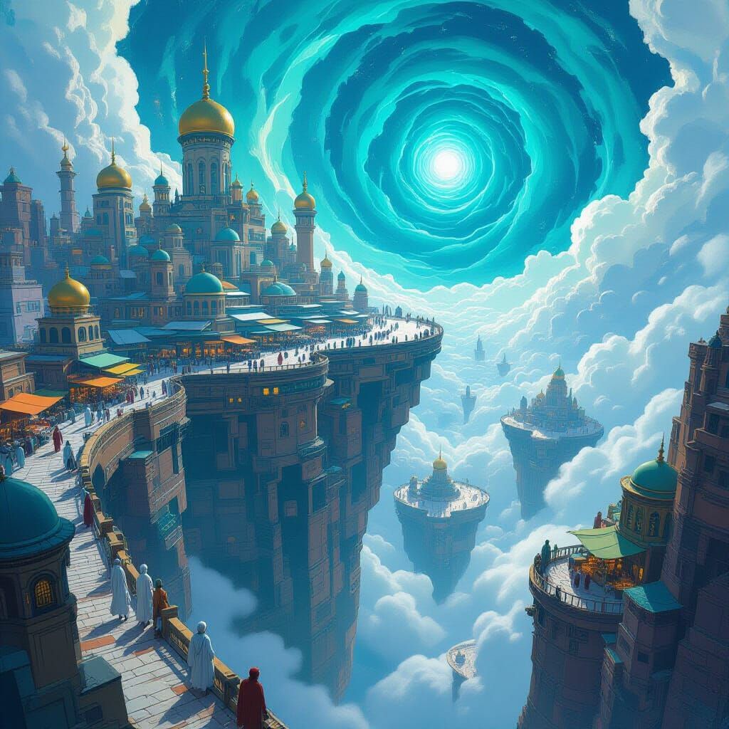 Futuristic Vortex City on Alien Planet in Anime Style