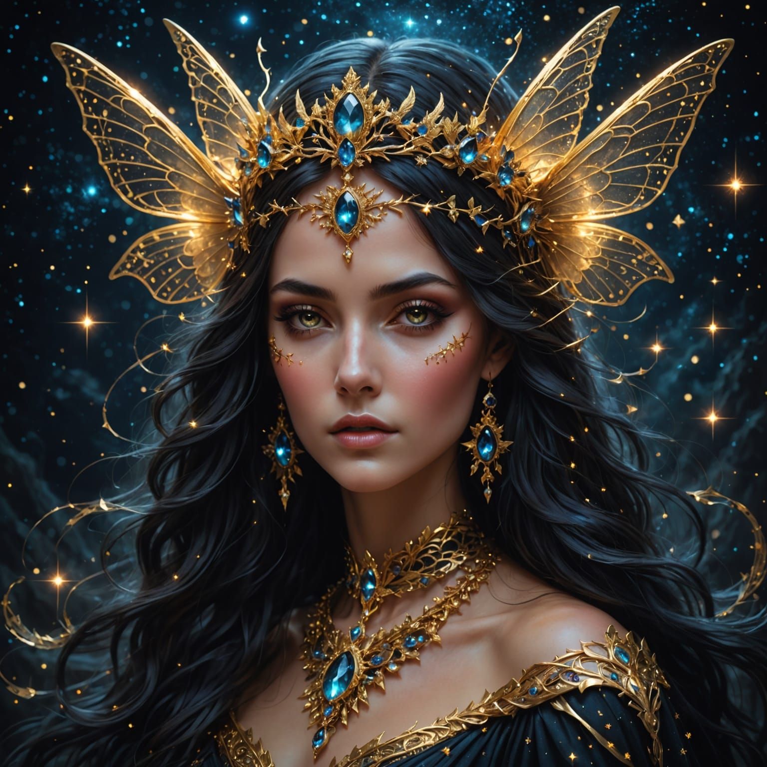 Primordial Goddess of Night with Starry Crown