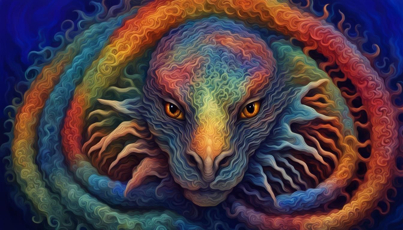 Yingarna Rainbow Serpent in Impasto Oil Paint Style