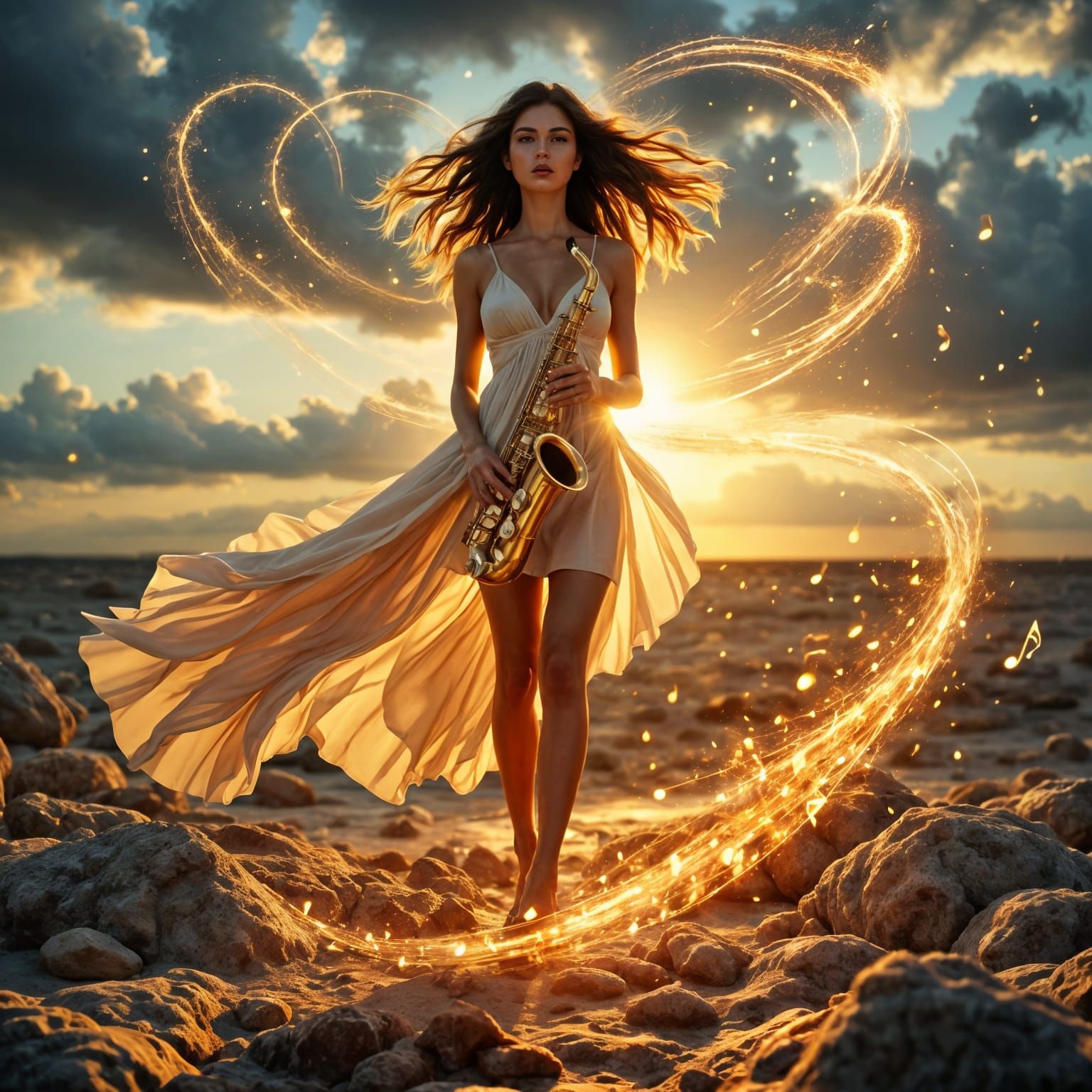 Ethereal Sax Siren in Hyper-Realistic Splendor