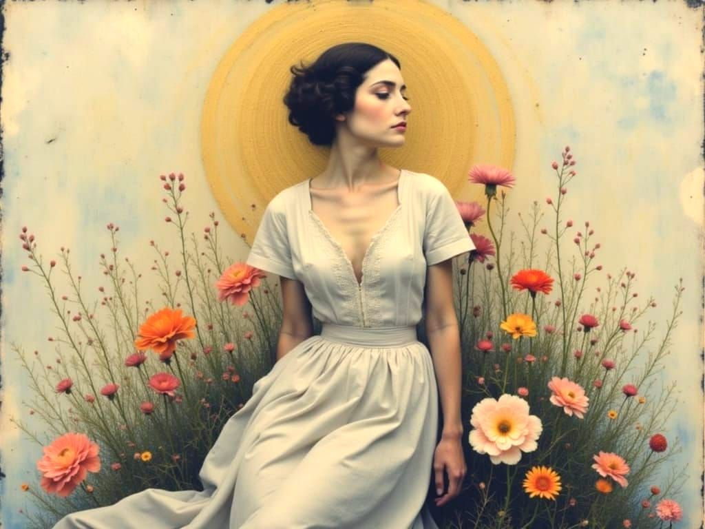 Woman with Floral Background in Klimt Style