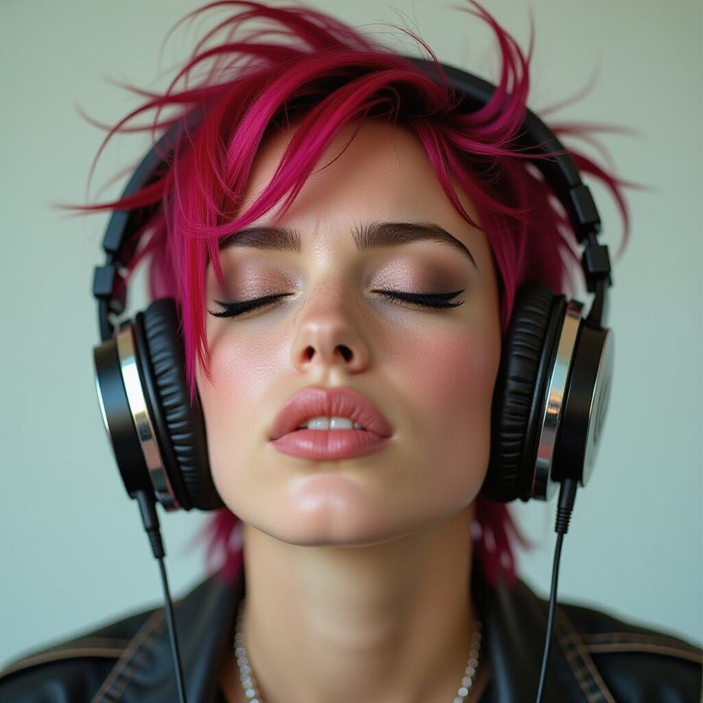 Punk Rocker's Blissful Moment Enjoying Music