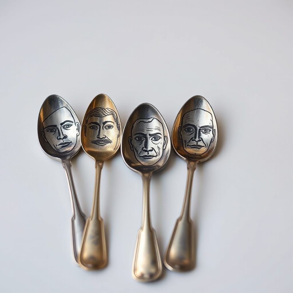 Cubist Spoon Still Life with Expressive Faces