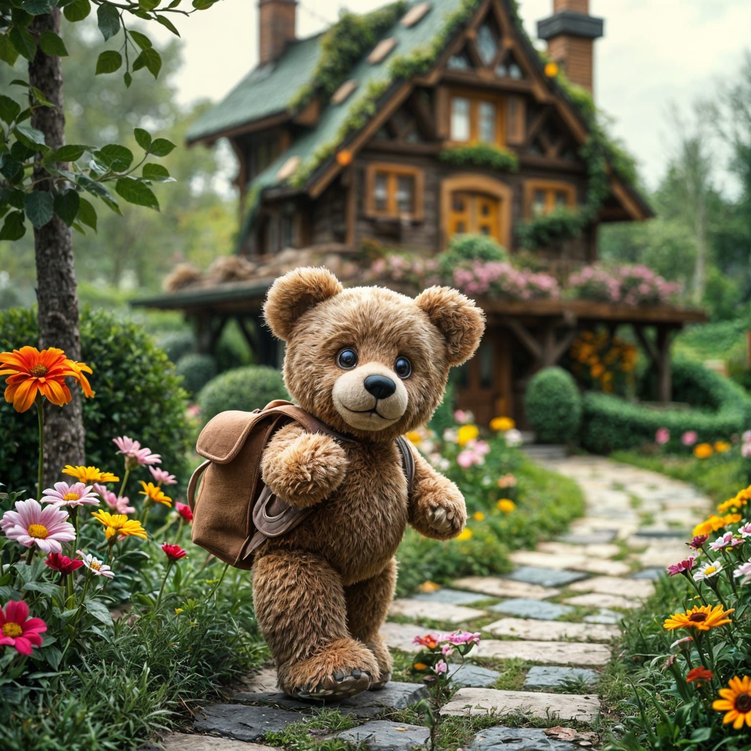 Cute Teddy Bear back from adventure