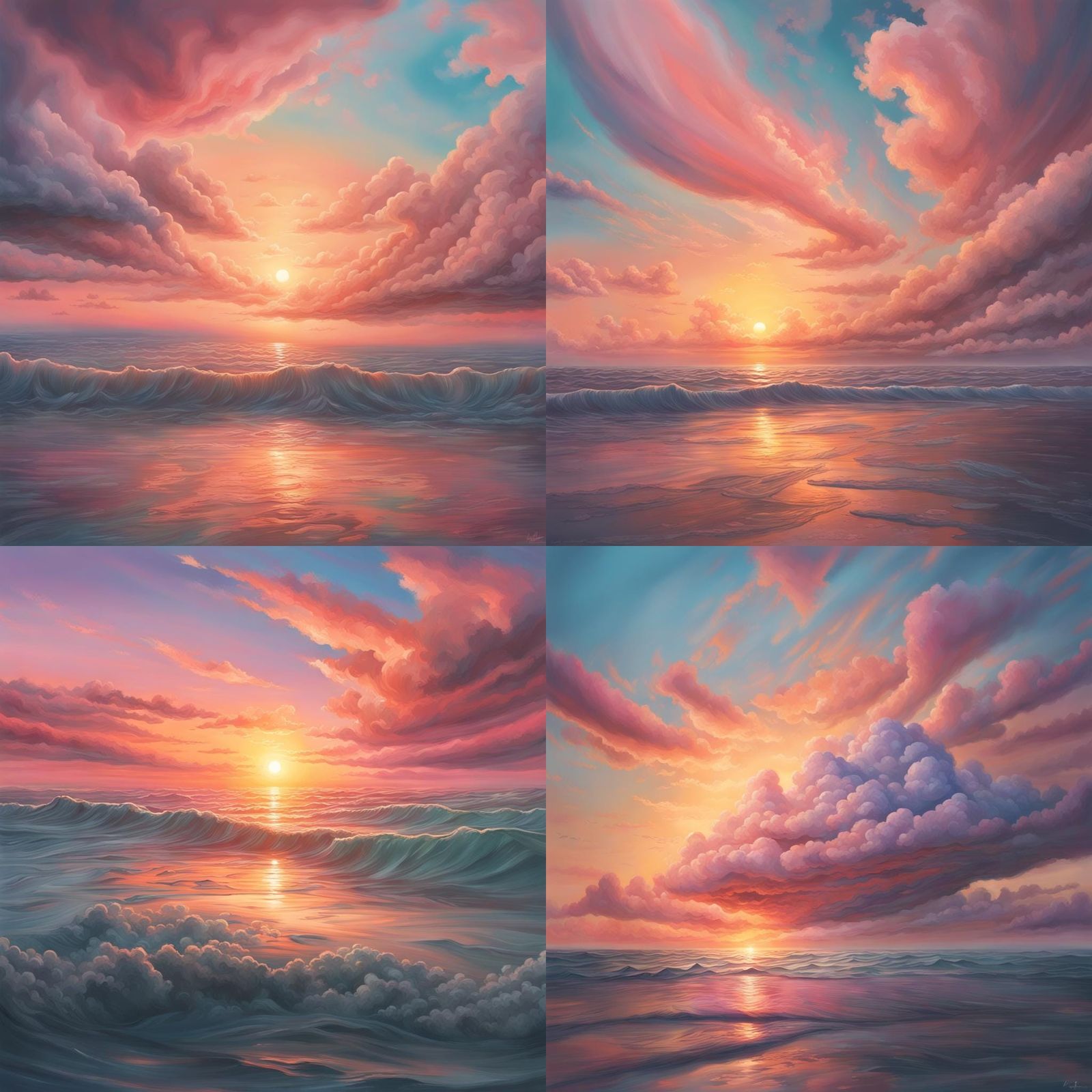 Hyperrealistic Pastel Sunset with Clouds in Splash Art