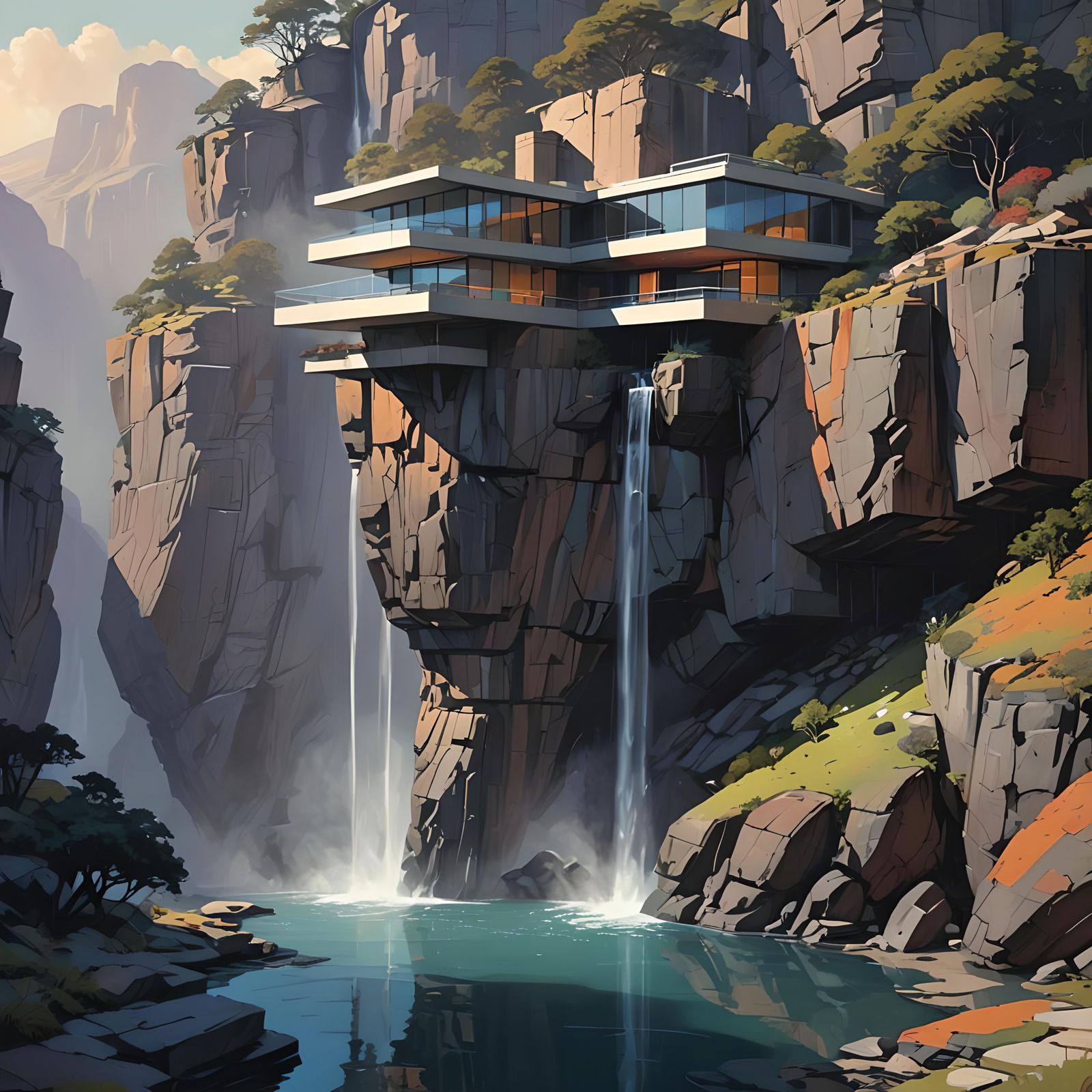 Architecturally Designed Cliffside House Concept Art