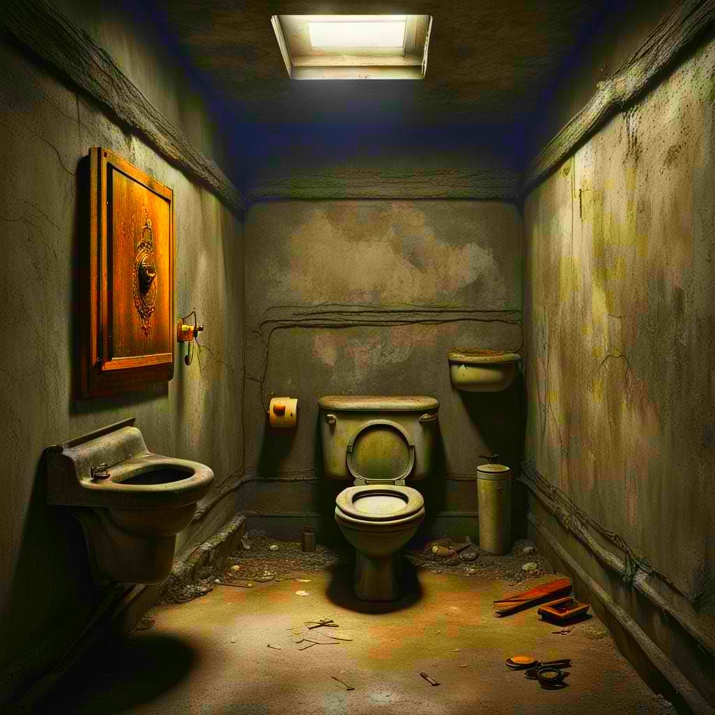Antique Military Toilet Stall in Horror Style