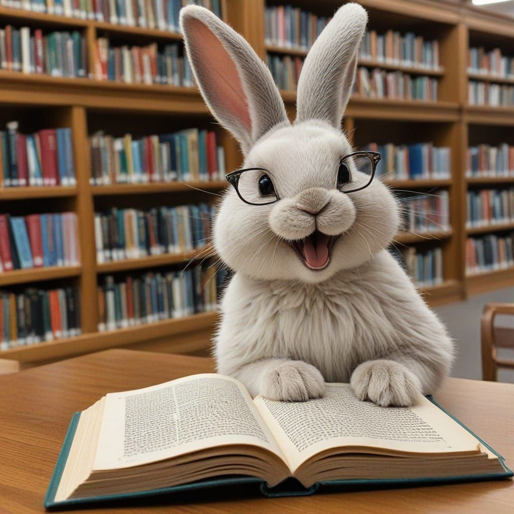 Laughing Bunny Studies History Book in Library