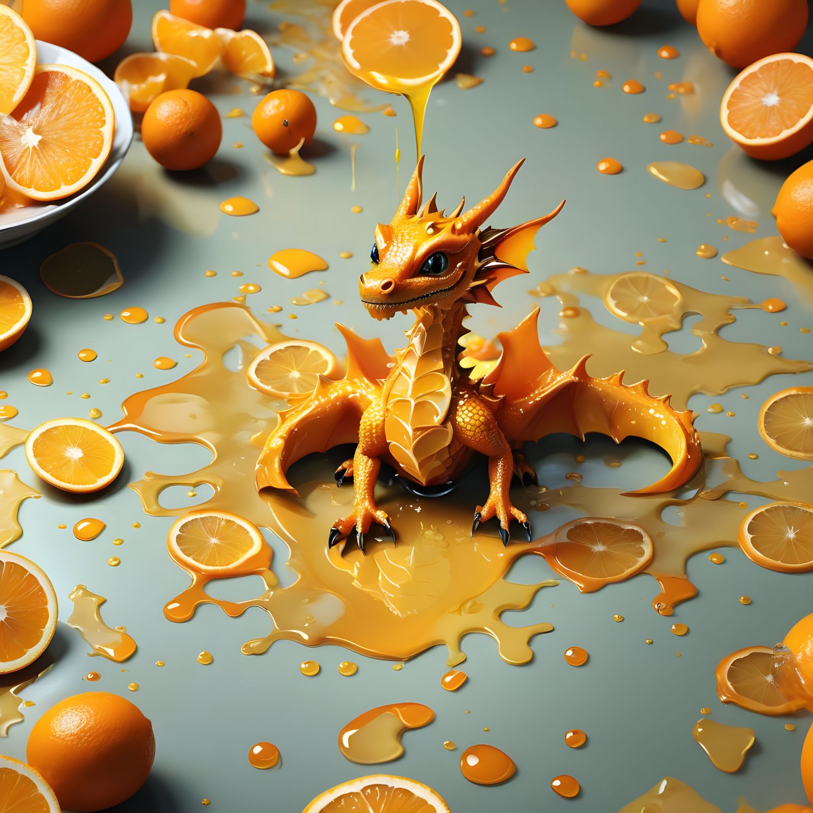 Textural Fusion: Tiny Dragon and Oranges