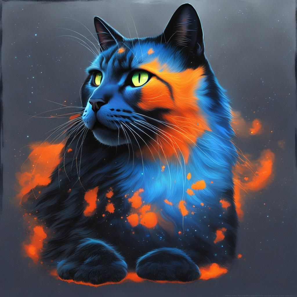 Cosmic Cat in Dark Space: Matte Painting