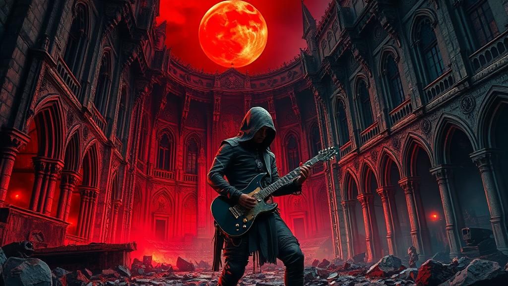 Dystopian Warrior's Crimson Serenade: A Gothic Fantasy